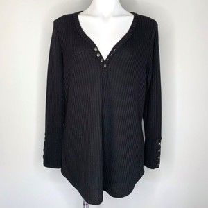 Chaser Black Waffle Knit Henley Top XXL